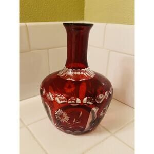 Ruby Cut To Clear Glass Bottle Decanter No Stopper